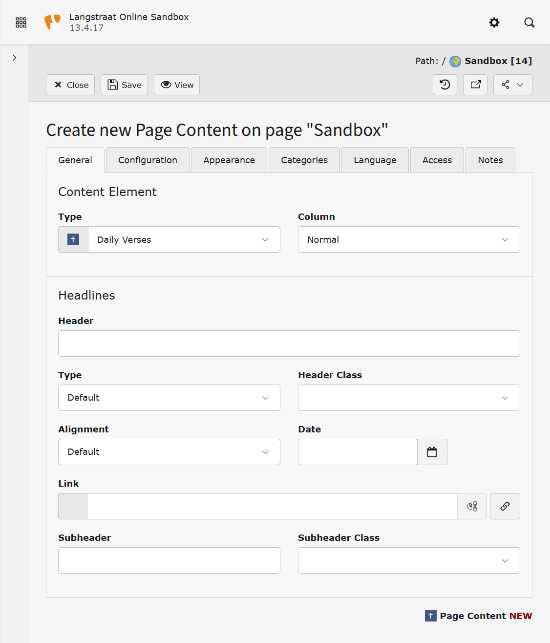 Create New Content General